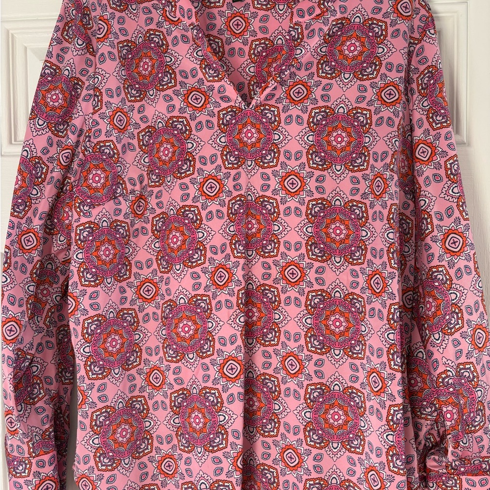 Talbots Pink and Red Patterned Satin Shirt